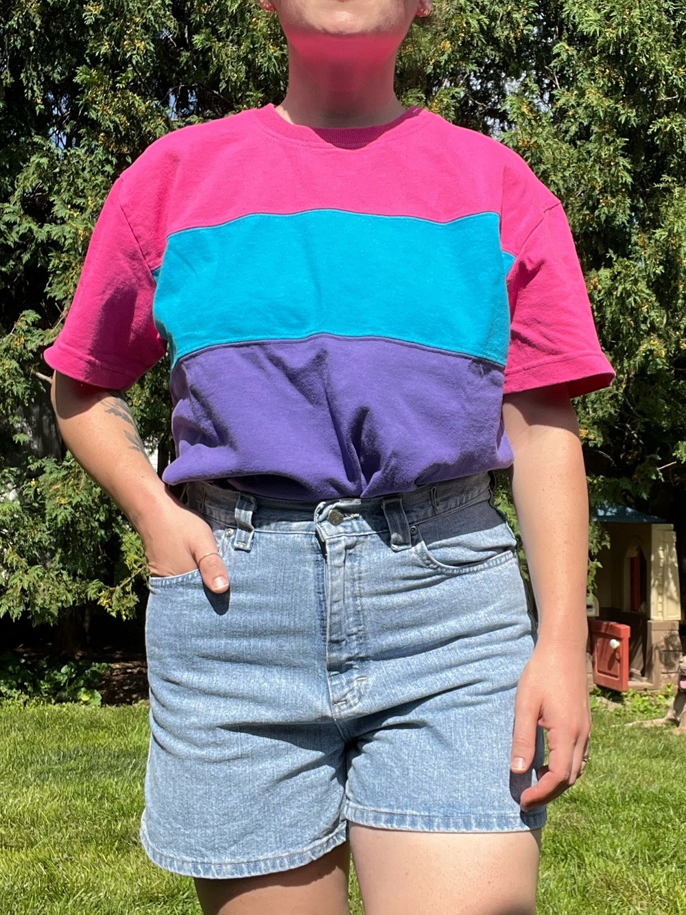 Vintage 90s colorblock tee L, Diversity Sport Petite, 100% cotton chunky relaxed